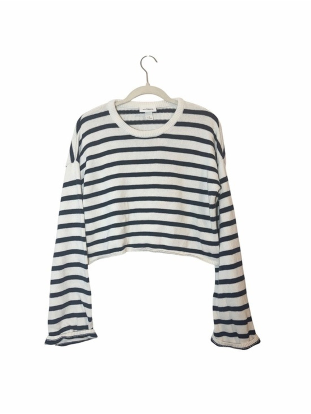 MONKI ASOS Striped Cropped Oversized Cotton Sweater Small Flare Sleeve Coastal